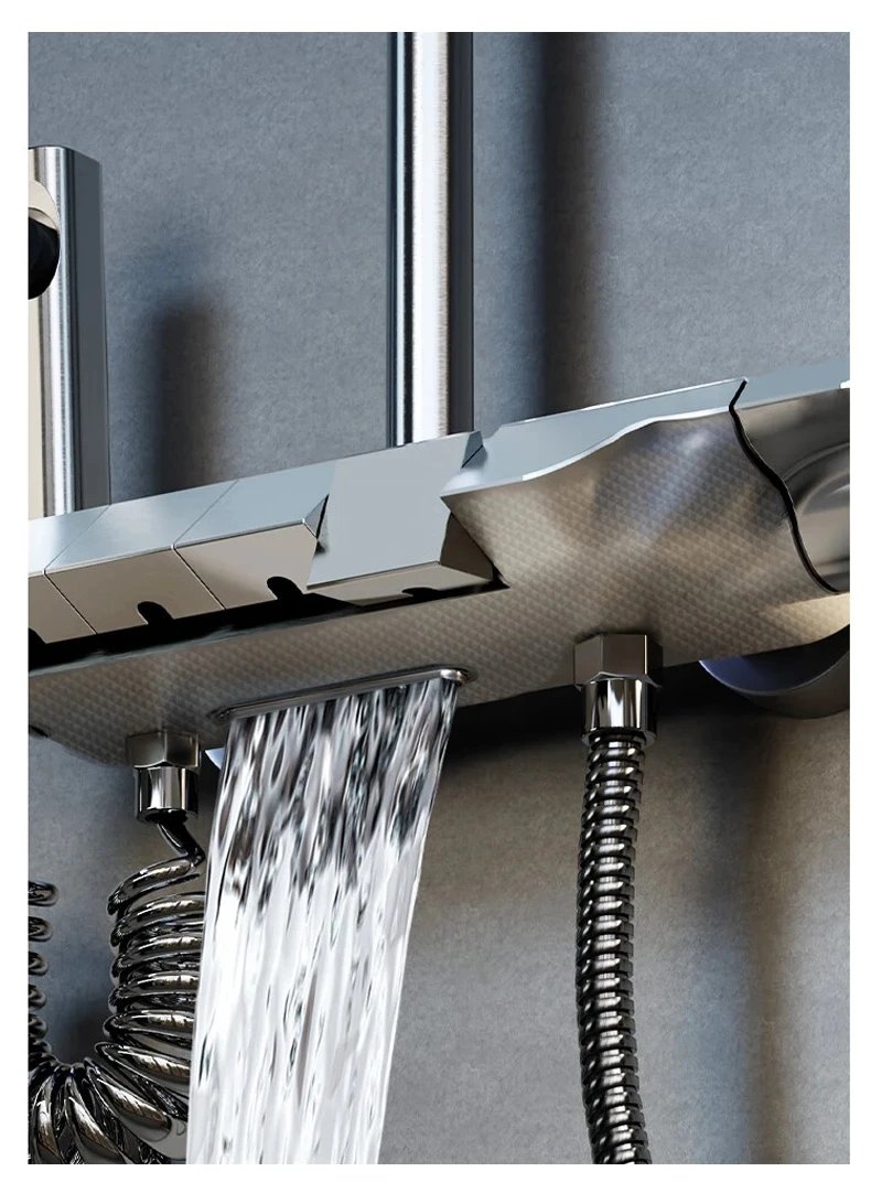 Bathroom Shower Faucet Set 4 Functions Digital Display Shower Thermostat Hot Cold Showers Mixer Pressure Discharge Copper Taps