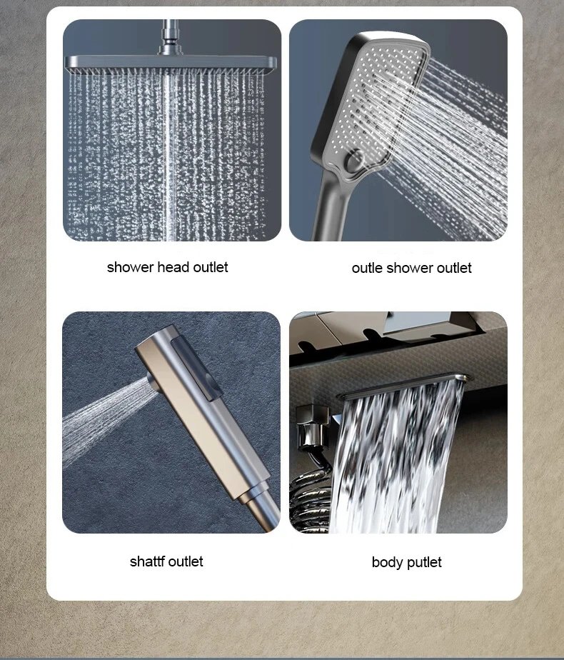 Bathroom Shower Faucet Set 4 Functions Digital Display Shower Thermostat Hot Cold Showers Mixer Pressure Discharge Copper Taps