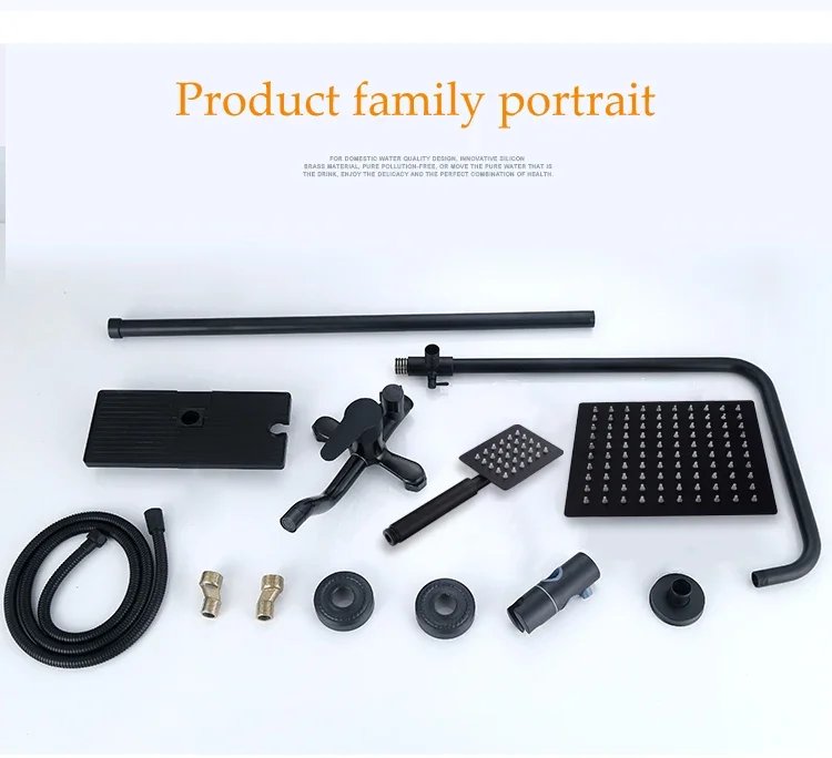 Black Bathroom Shower Home Set Copper  Faucet Wall Mounted Bath   Head