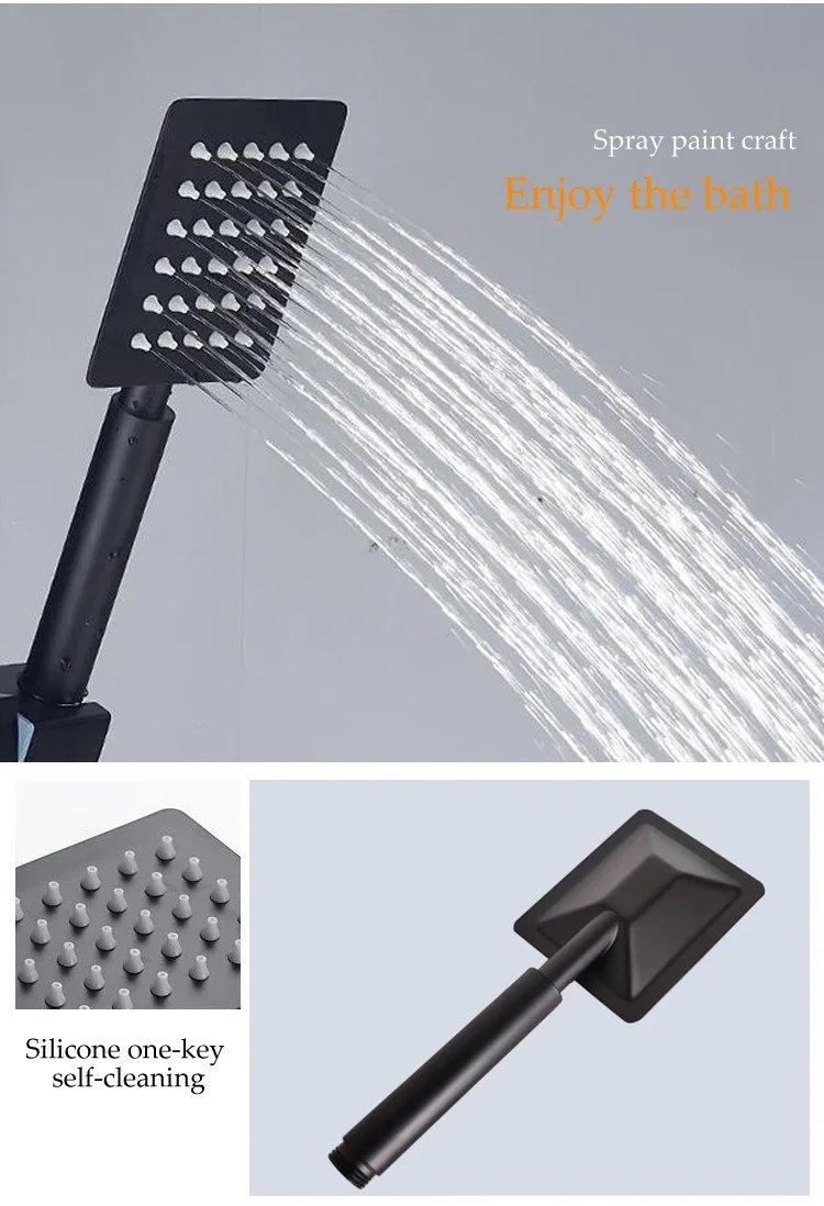 Black Bathroom Shower Home Set Copper  Faucet Wall Mounted Bath   Head
