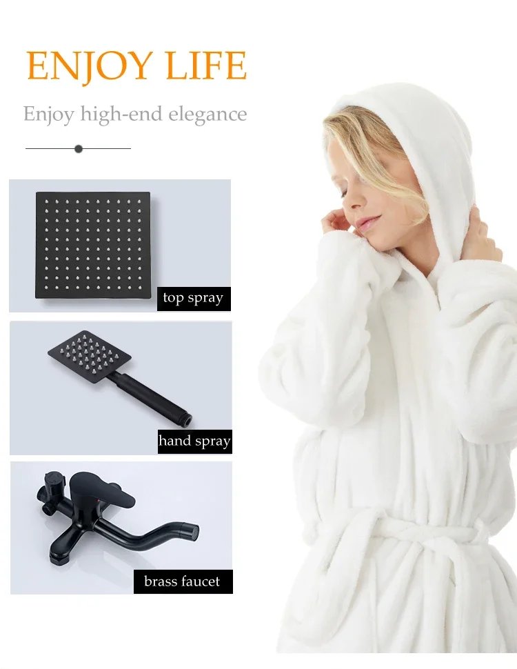 Black Bathroom Shower Home Set Copper  Faucet Wall Mounted Bath   Head