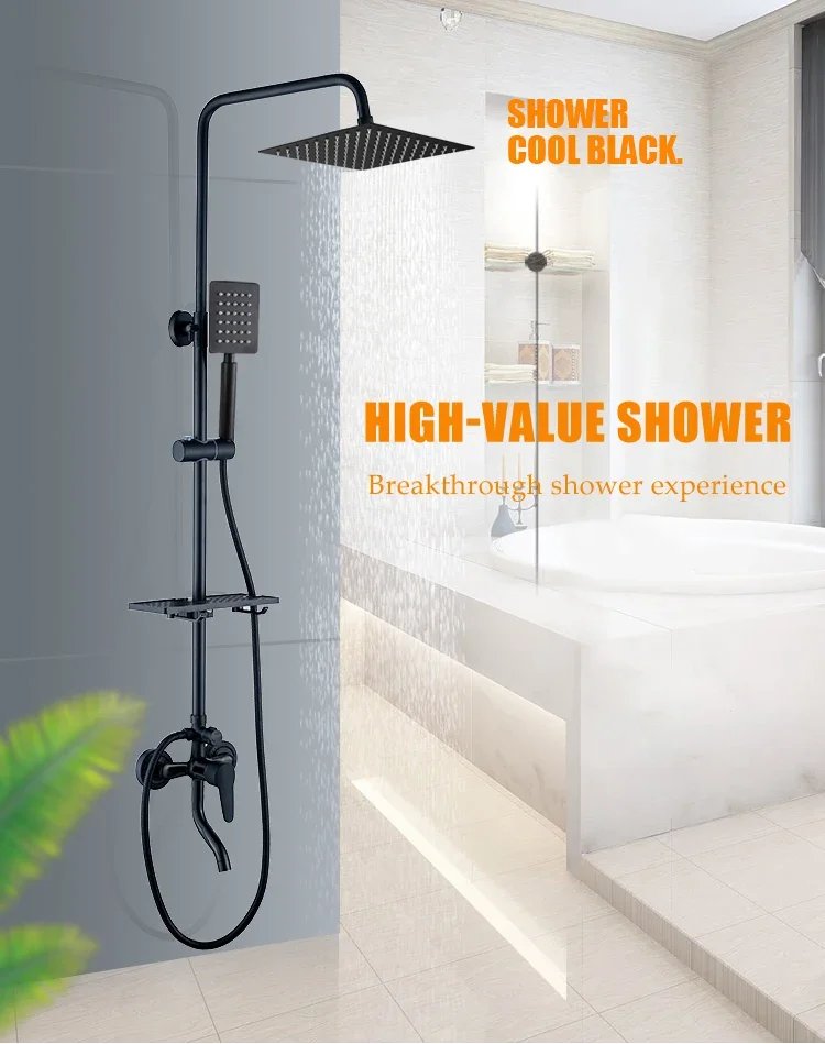 Black Bathroom Shower Home Set Copper  Faucet Wall Mounted Bath   Head
