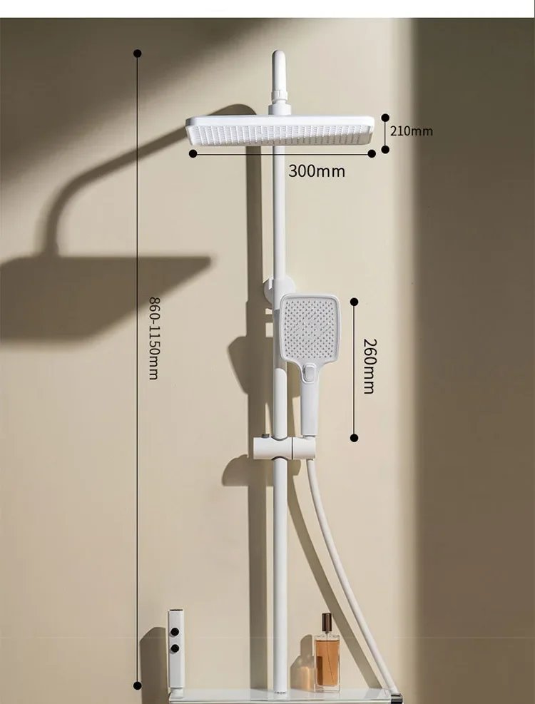 Piano Button Ambient Light Shower System Set Modern s For Bathroom Brass Glass Shelf  Digital Display