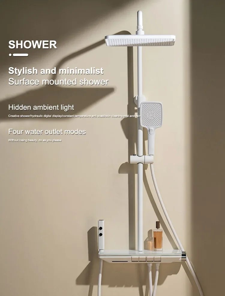 Piano Button Ambient Light Shower System Set Modern s For Bathroom Brass Glass Shelf  Digital Display