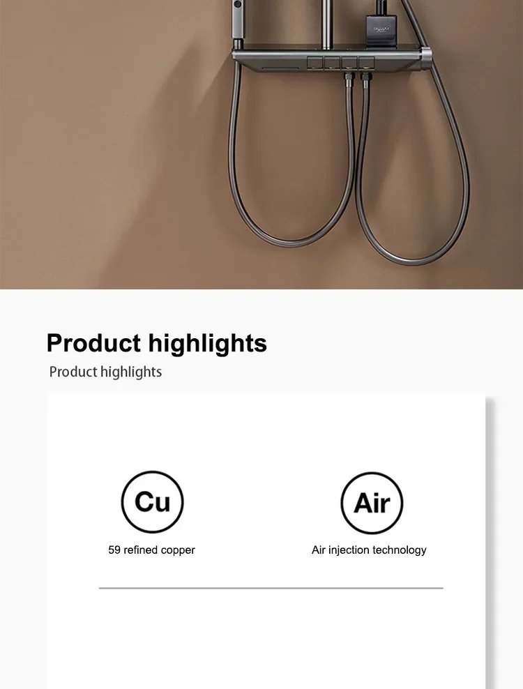 Piano Button Ambient Light Shower System Set Modern s For Bathroom Brass Glass Shelf  Digital Display