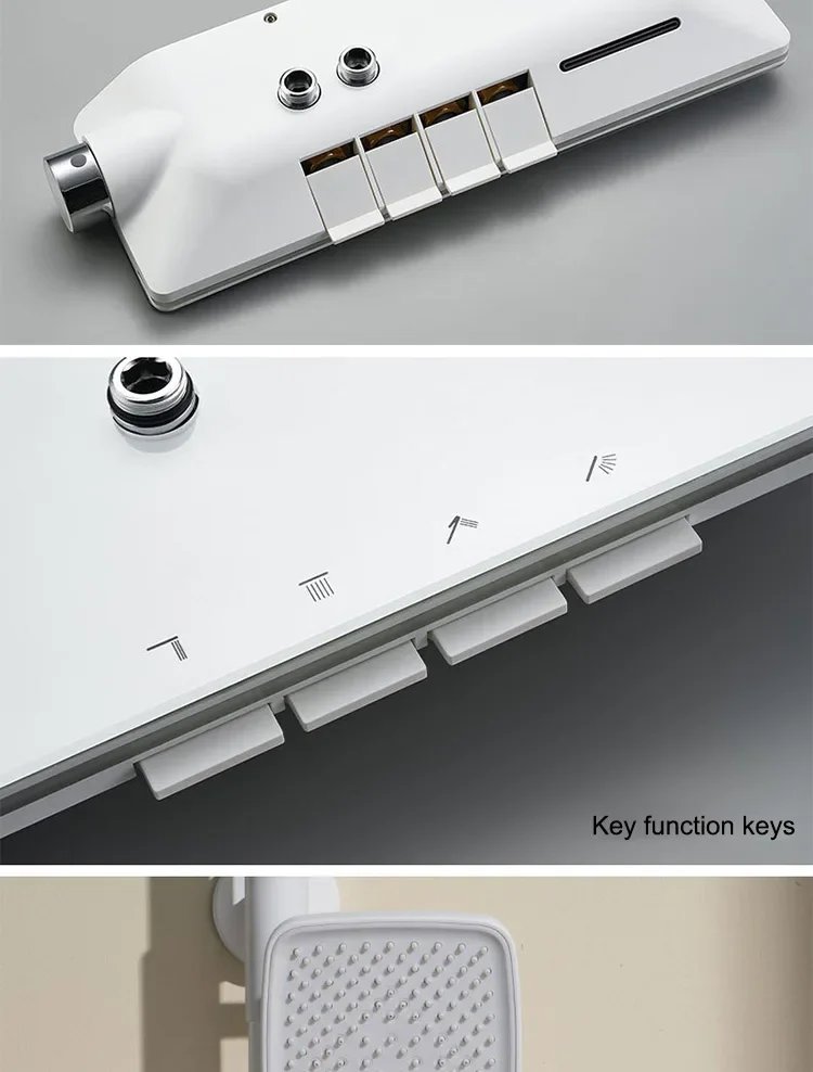 Piano Button Ambient Light Shower System Set Modern s For Bathroom Brass Glass Shelf  Digital Display