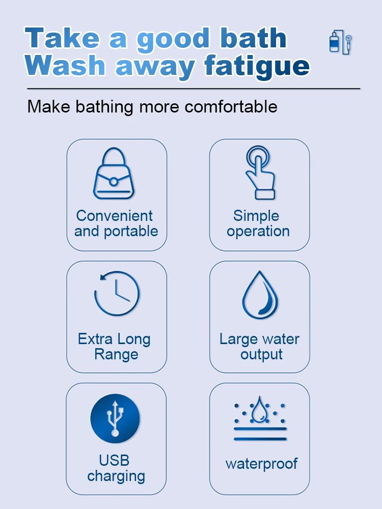 Portable Outdoor Shower Set Handheld Shower Head Adjustable Flow Camping Shower for Hiking Backpacking Beach Traveling