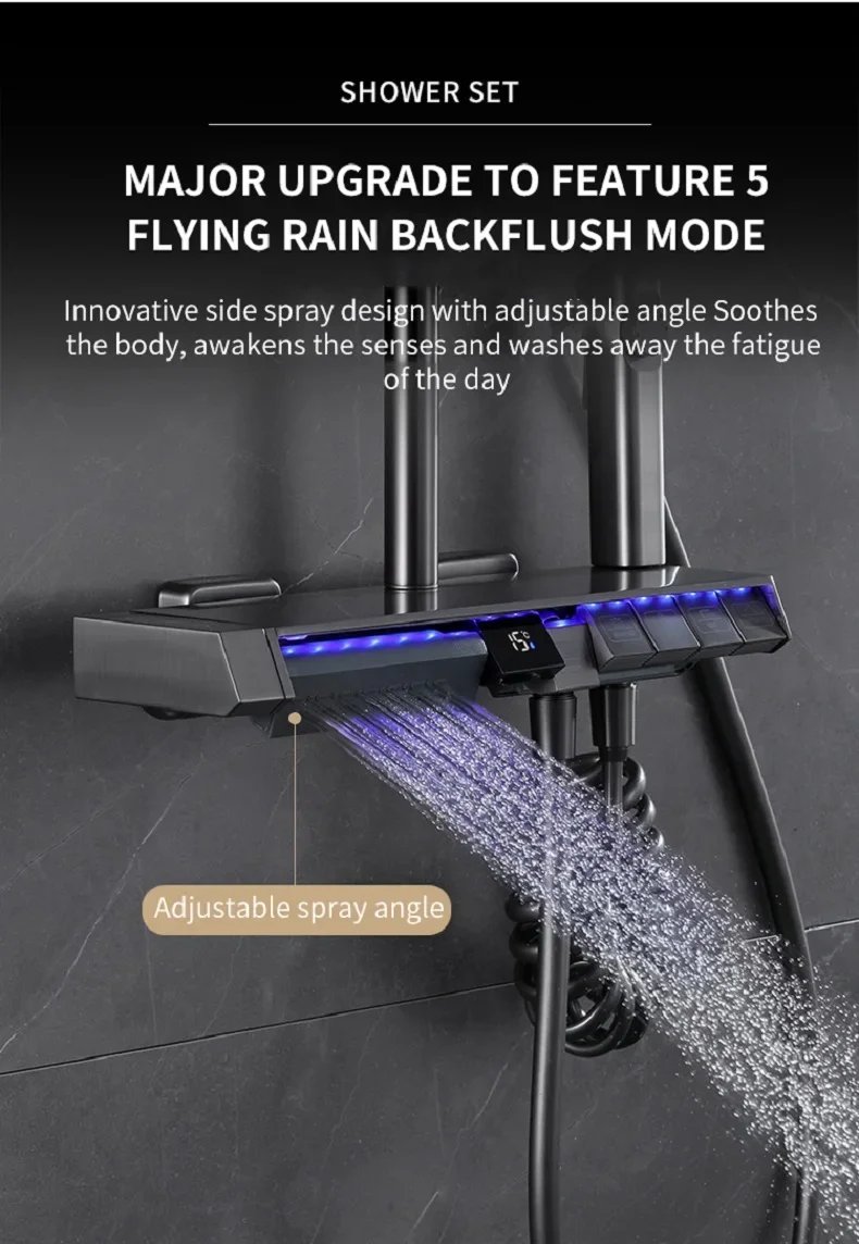 Bath Shower System Set Luxury Faucet Brass Bathroom Smart Digital Display Household Wall Mount Rainfall