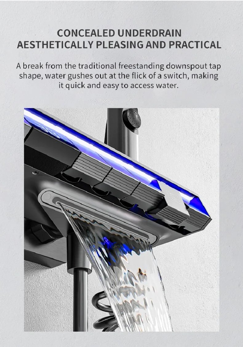 Bath Shower System Set Luxury Faucet Brass Bathroom Smart Digital Display Household Wall Mount Rainfall