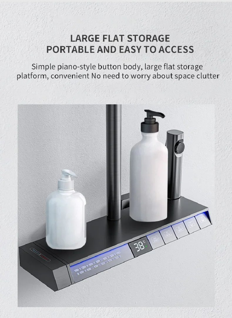 Bath Shower System Set Luxury Faucet Brass Bathroom Smart Digital Display Household Wall Mount Rainfall