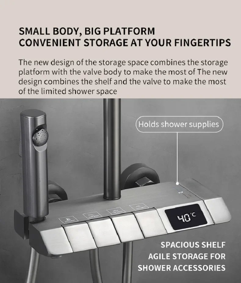 Bath Shower System Set Luxury Faucet Brass Bathroom Smart Digital Display Household Wall Mount Rainfall