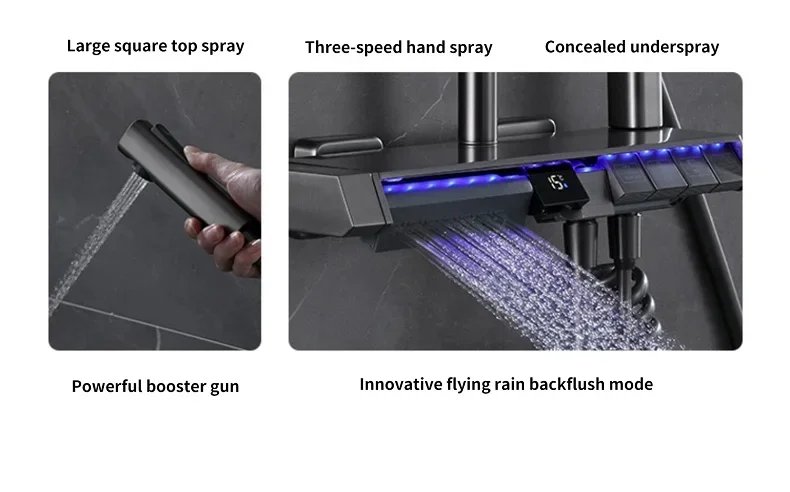 Bath Shower System Set Luxury Faucet Brass Bathroom Smart Digital Display Household Wall Mount Rainfall