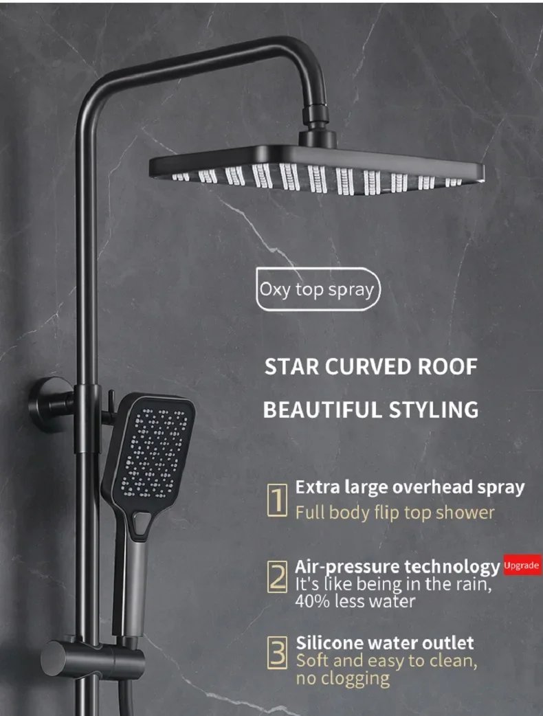 Bath Shower System Set Luxury Faucet Brass Bathroom Smart Digital Display Household Wall Mount Rainfall