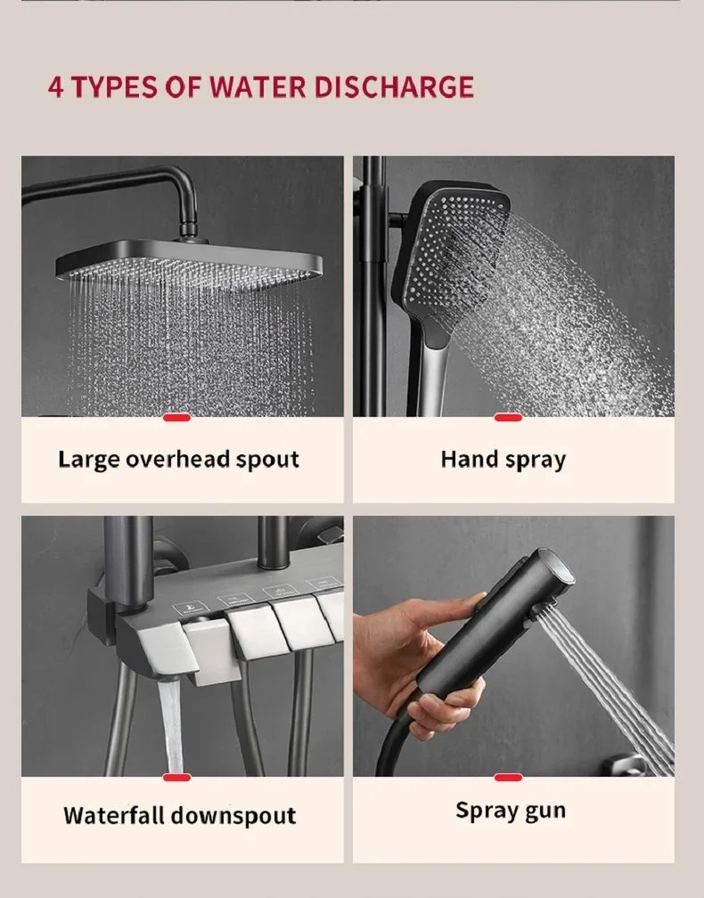 Bath Shower System Set Luxury Faucet Brass Bathroom Smart Digital Display Household Wall Mount Rainfall