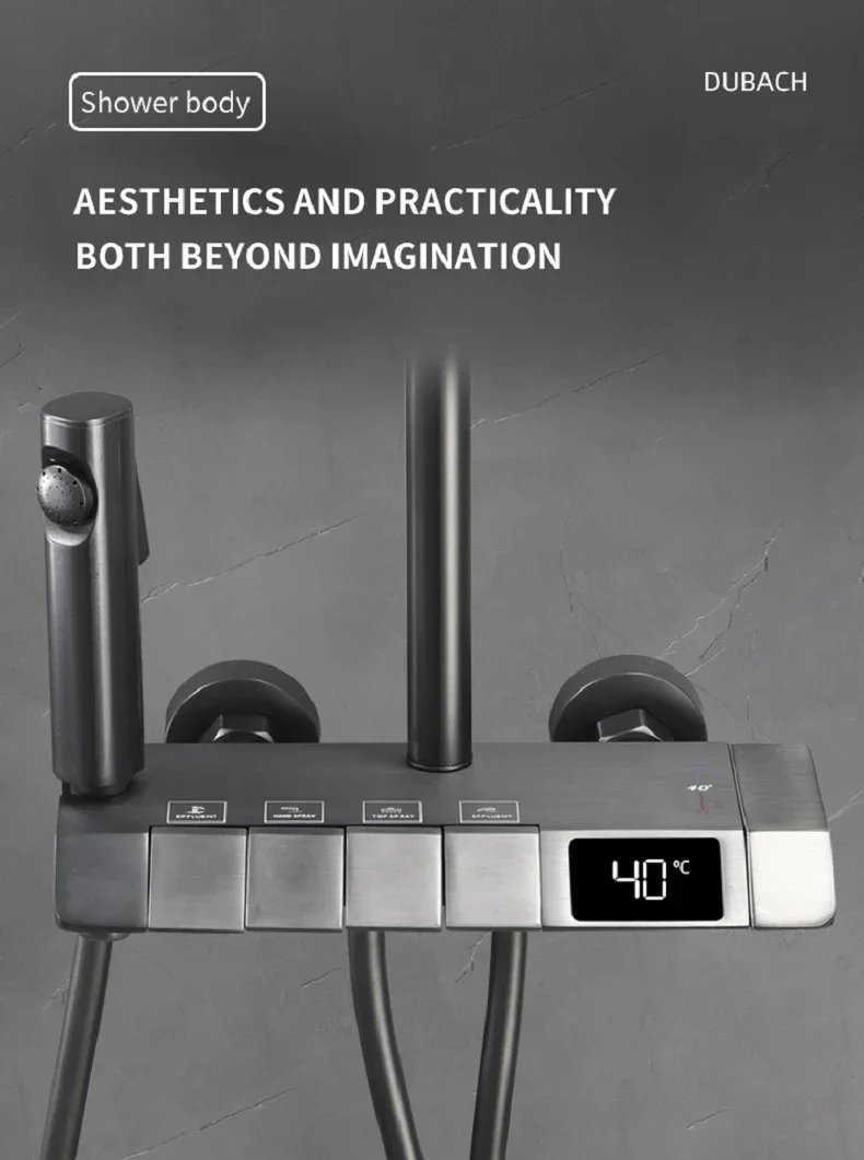 Bath Shower System Set Luxury Faucet Brass Bathroom Smart Digital Display Household Wall Mount Rainfall