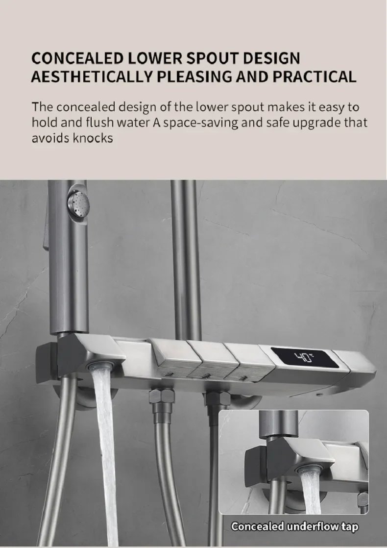 Bath Shower System Set Luxury Faucet Brass Bathroom Smart Digital Display Household Wall Mount Rainfall