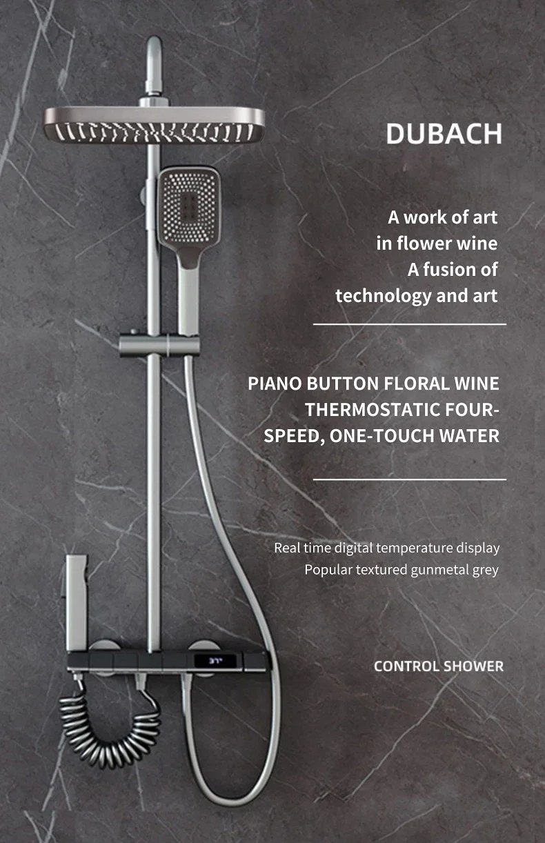 Bath Shower System Set Luxury Faucet Brass Bathroom Smart Digital Display Household Wall Mount Rainfall