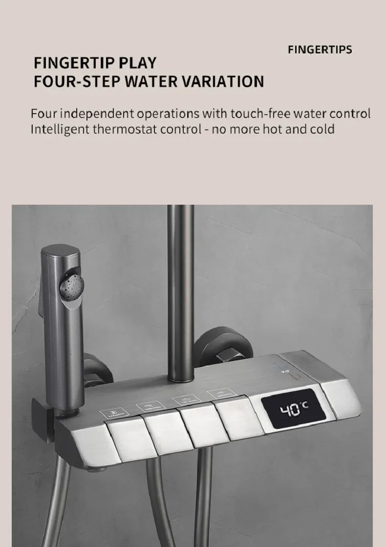 Bath Shower System Set Luxury Faucet Brass Bathroom Smart Digital Display Household Wall Mount Rainfall