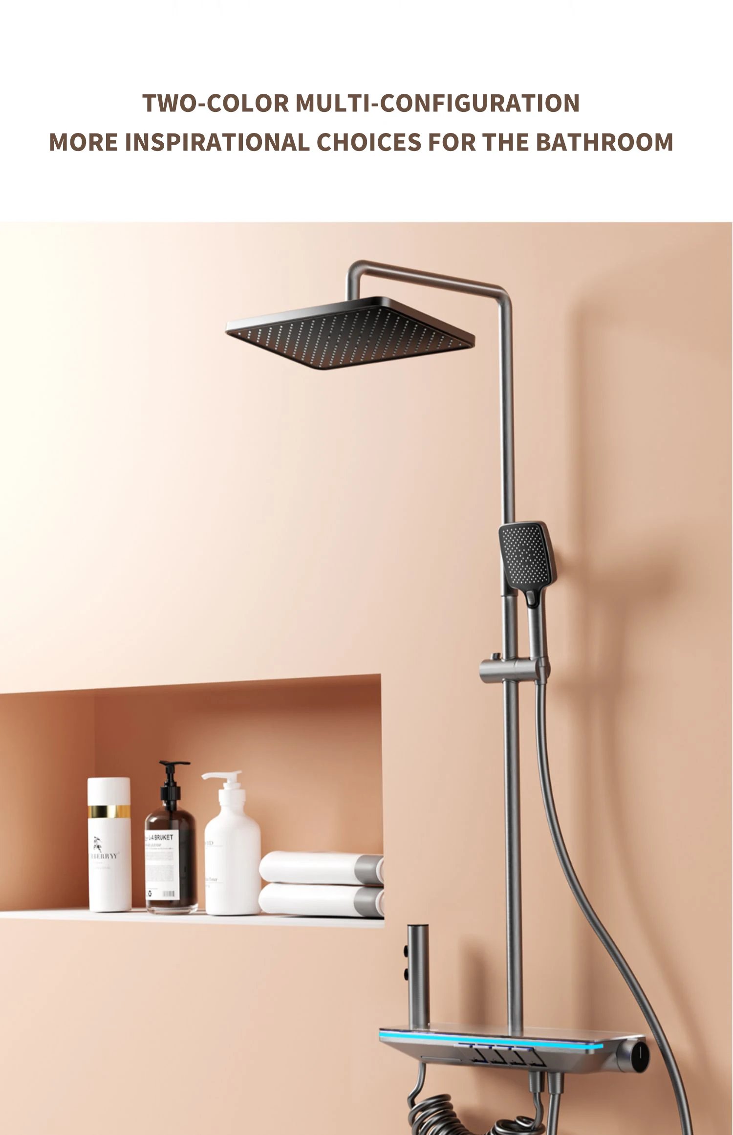 Shower System Thermostat  Faucet for Bathroom Wall Mount Rainfall  Digital Display Modern  Bath  Set