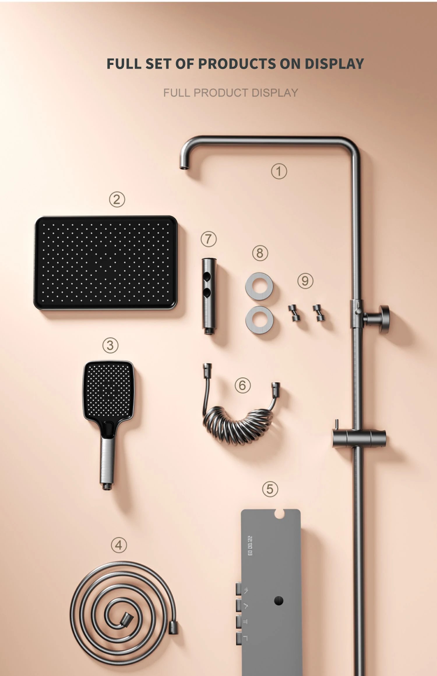 Shower System Thermostat  Faucet for Bathroom Wall Mount Rainfall  Digital Display Modern  Bath  Set