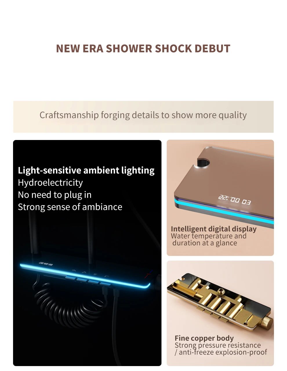 Shower System Thermostat  Faucet for Bathroom Wall Mount Rainfall  Digital Display Modern  Bath  Set