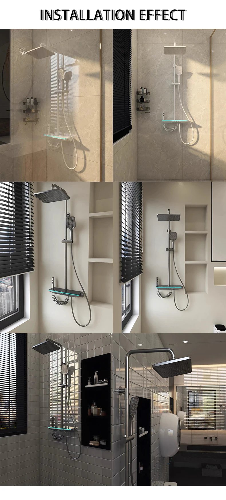 Shower System Thermostat  Faucet for Bathroom Wall Mount Rainfall  Digital Display Modern  Bath  Set