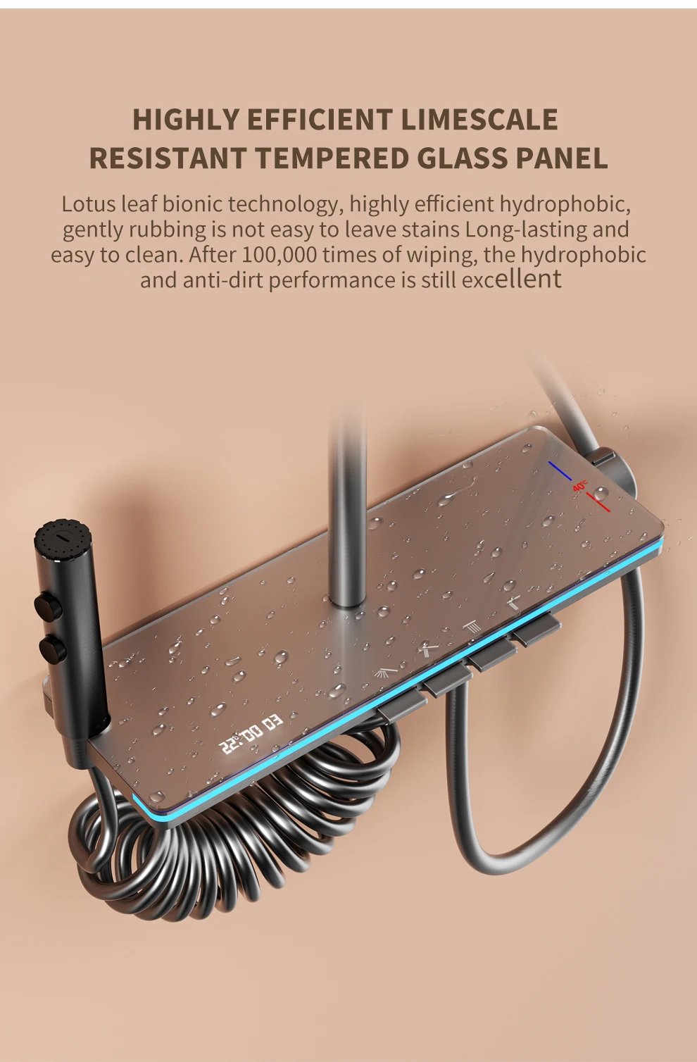 Shower System Thermostat  Faucet for Bathroom Wall Mount Rainfall  Digital Display Modern  Bath  Set