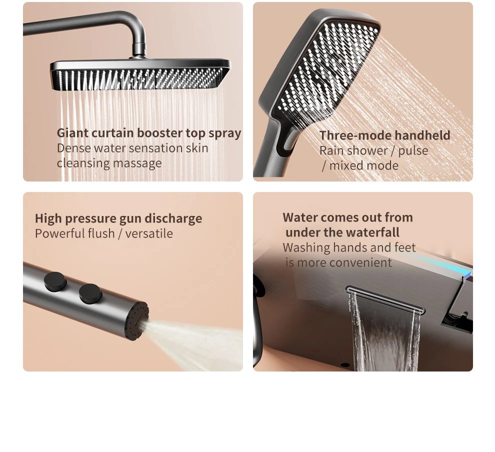 Shower System Thermostat  Faucet for Bathroom Wall Mount Rainfall  Digital Display Modern  Bath  Set