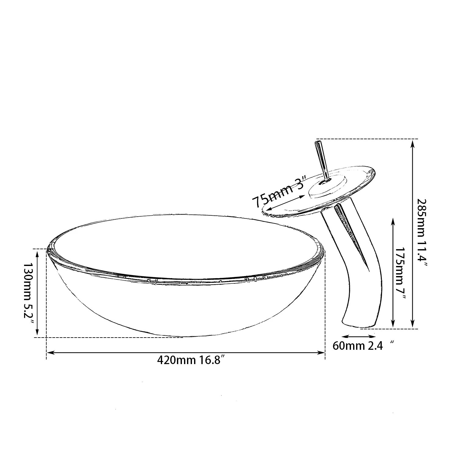 Tempered Glass Bathroom Vessel Sink with Waterfall Black Faucet Tap Bathroom Oval Blue Vessel Sinks Above Counter Basin