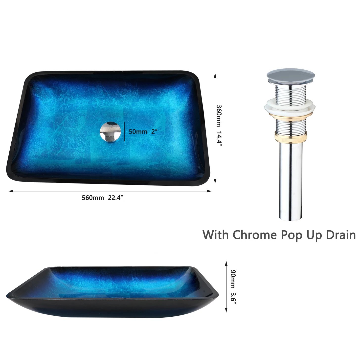 Tempered Glass Bathroom Vessel Sink with Waterfall Black Faucet Tap Bathroom Oval Blue Vessel Sinks Above Counter Basin