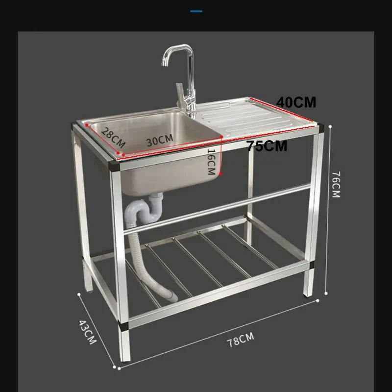 Fabricated Outdoor Free Standing 100% Whole Body Stainless Steel 304 Kitchen Sink Wash Basin and Platform with Bracket