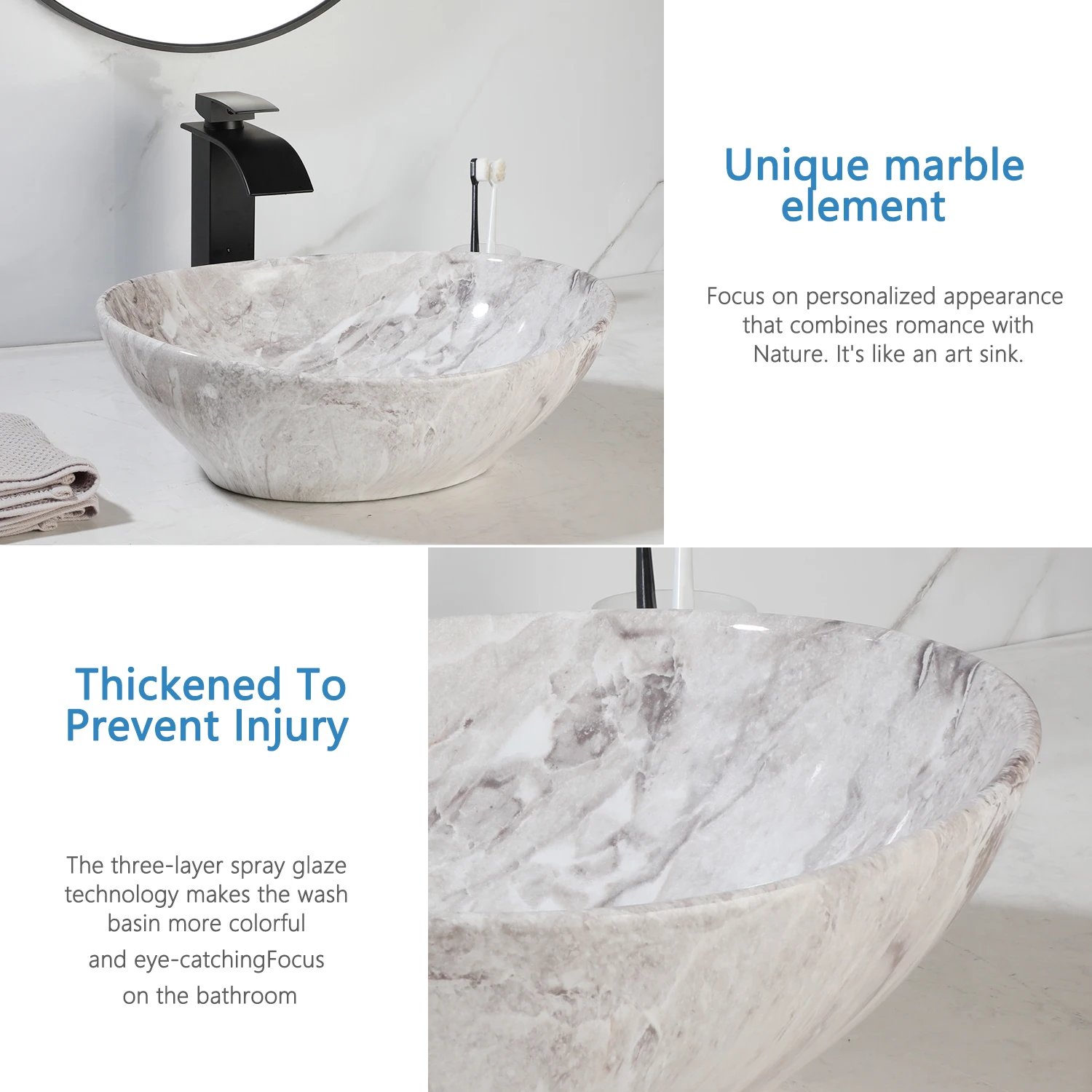 Marbling Rectangle Vessel Sink with Faucet Drain Ceramic Vessel Sinks Oval Bathroom Sink Bowl Above Counter with Mixer Tap Marbling Rectangle Vessel Sink with Faucet Drain Ceramic Vessel Sinks Oval Bathroom Sink Bowl Above Counter with Mixer Tap