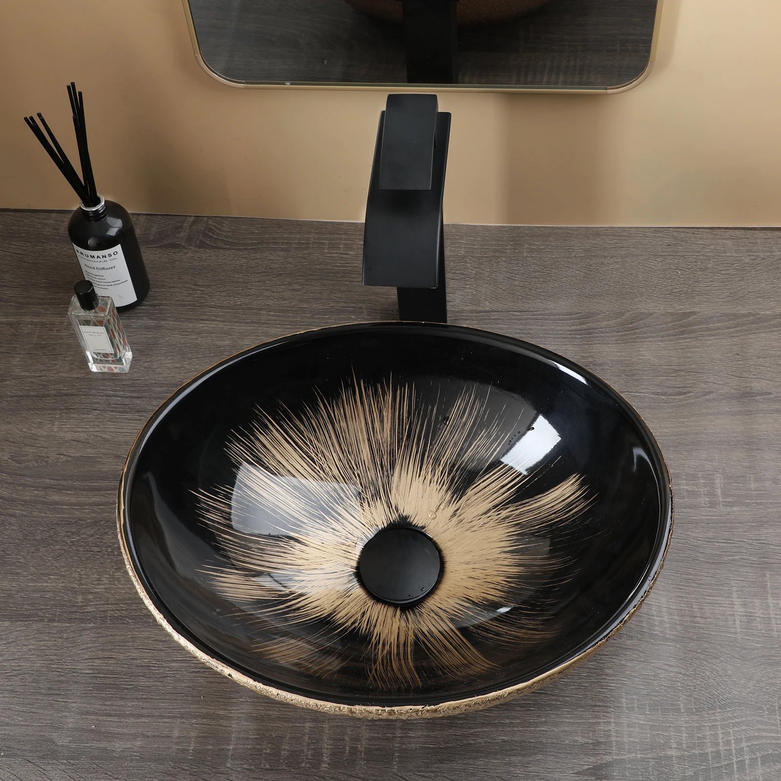 Marbling Rectangle Vessel Sink with Faucet Drain Ceramic Vessel Sinks Oval Bathroom Sink Bowl Above Counter with Mixer Tap Marbling Rectangle Vessel Sink with Faucet Drain Ceramic Vessel Sinks Oval Bathroom Sink Bowl Above Counter with Mixer Tap