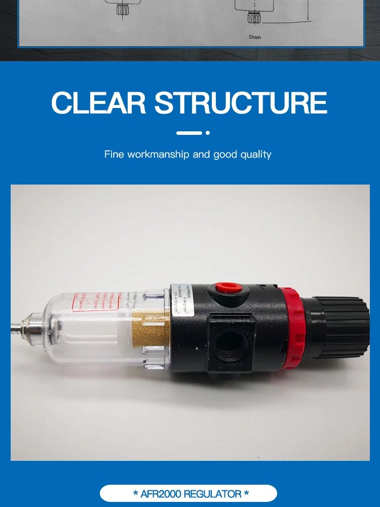 AFR2000 G1/4 Pneumatic Air Filter Regulator With Pressure Gauge/Flow Control Valve/Air Compressor Drain/ Speed Controller