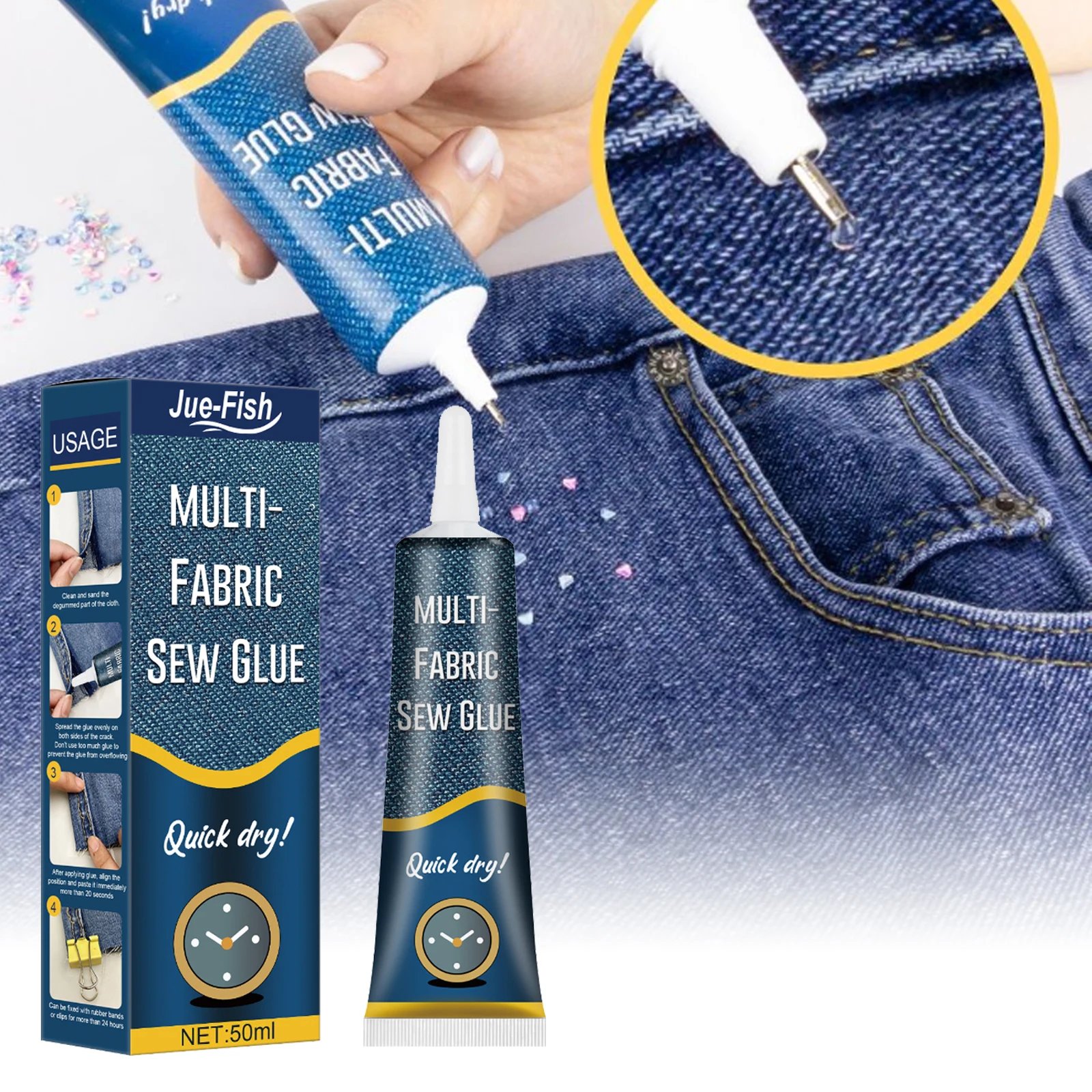 Jue-Fish High Quality Adhesive Strong Clothes Glue for Ripped Jeans Shoes Plush Fabric Instant Quick Dry Multi Fabric Sew Glue
