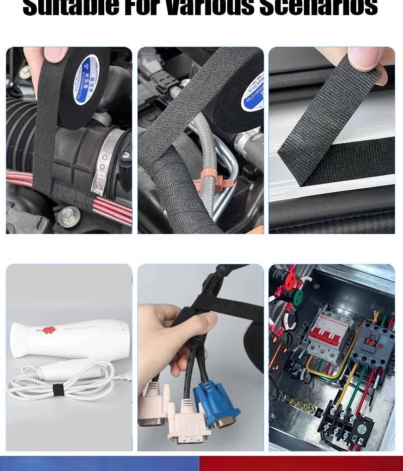 Electrical Tape Heat Resistant Harness Tape Adhesive Cloth Tape Waterproof Tape Insulating Automotive Fabric Cloth Tape 5Pcs