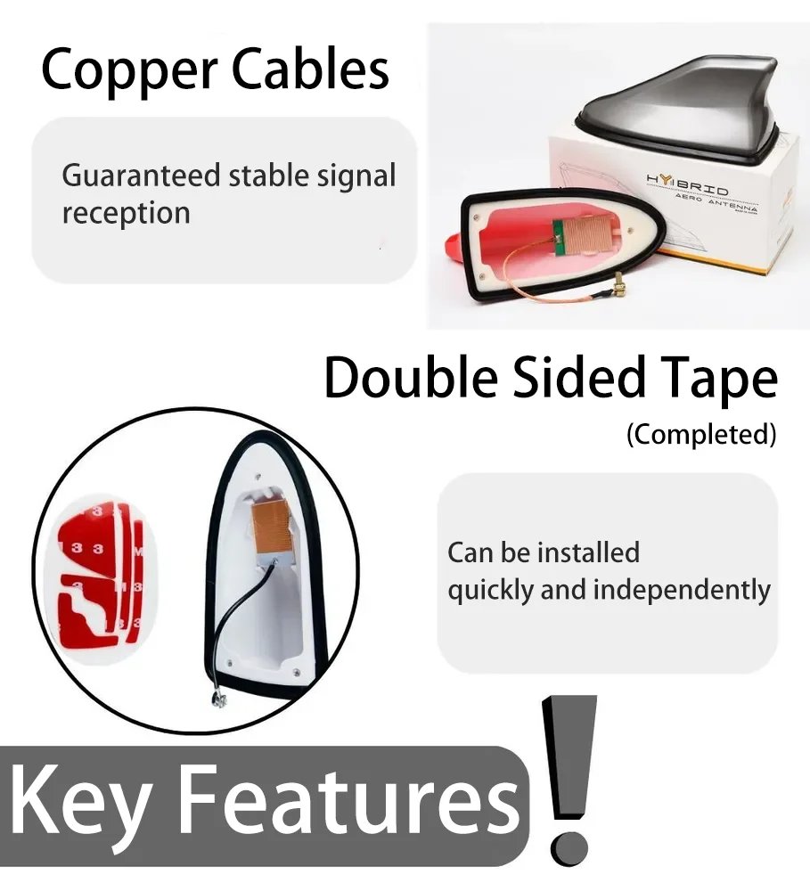 Waterproof Universal Car Radio Antenna Shark Fin Roof Decorative Antenna with Adhesive Tape Base with FM/AM Radio Function