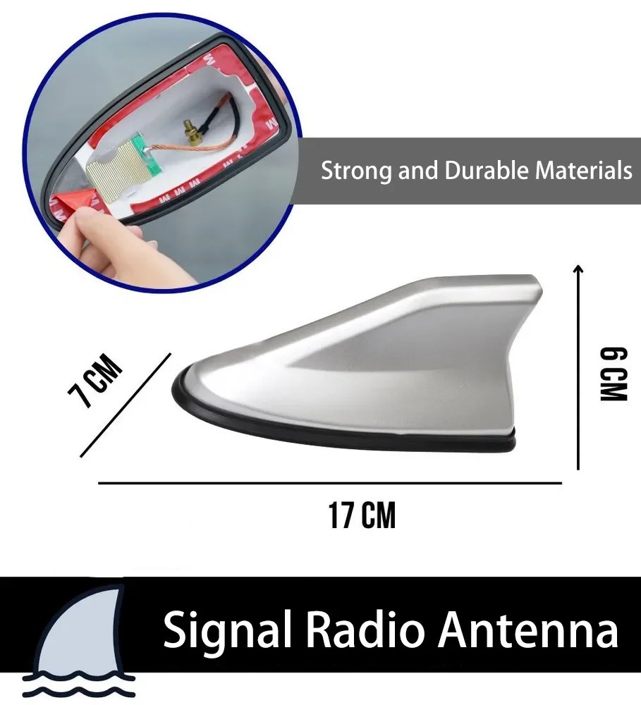 Waterproof Universal Car Radio Antenna Shark Fin Roof Decorative Antenna with Adhesive Tape Base with FM/AM Radio Function