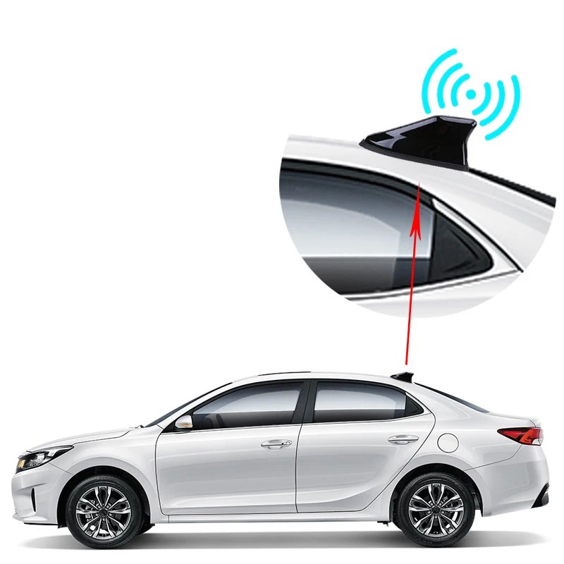 Waterproof Universal Car Radio Antenna Shark Fin Roof Decorative Antenna with Adhesive Tape Base with FM/AM Radio Function