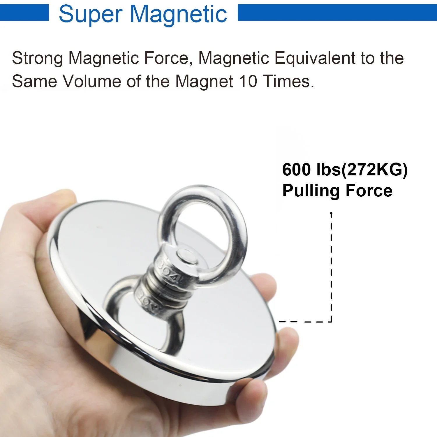 D16~D42mm Super Strong Neodymium Fishing Magnet N52 Heavy Duty Rare Earth Magnet with Countersunk Hole Eyebolt Salvage Magnetic