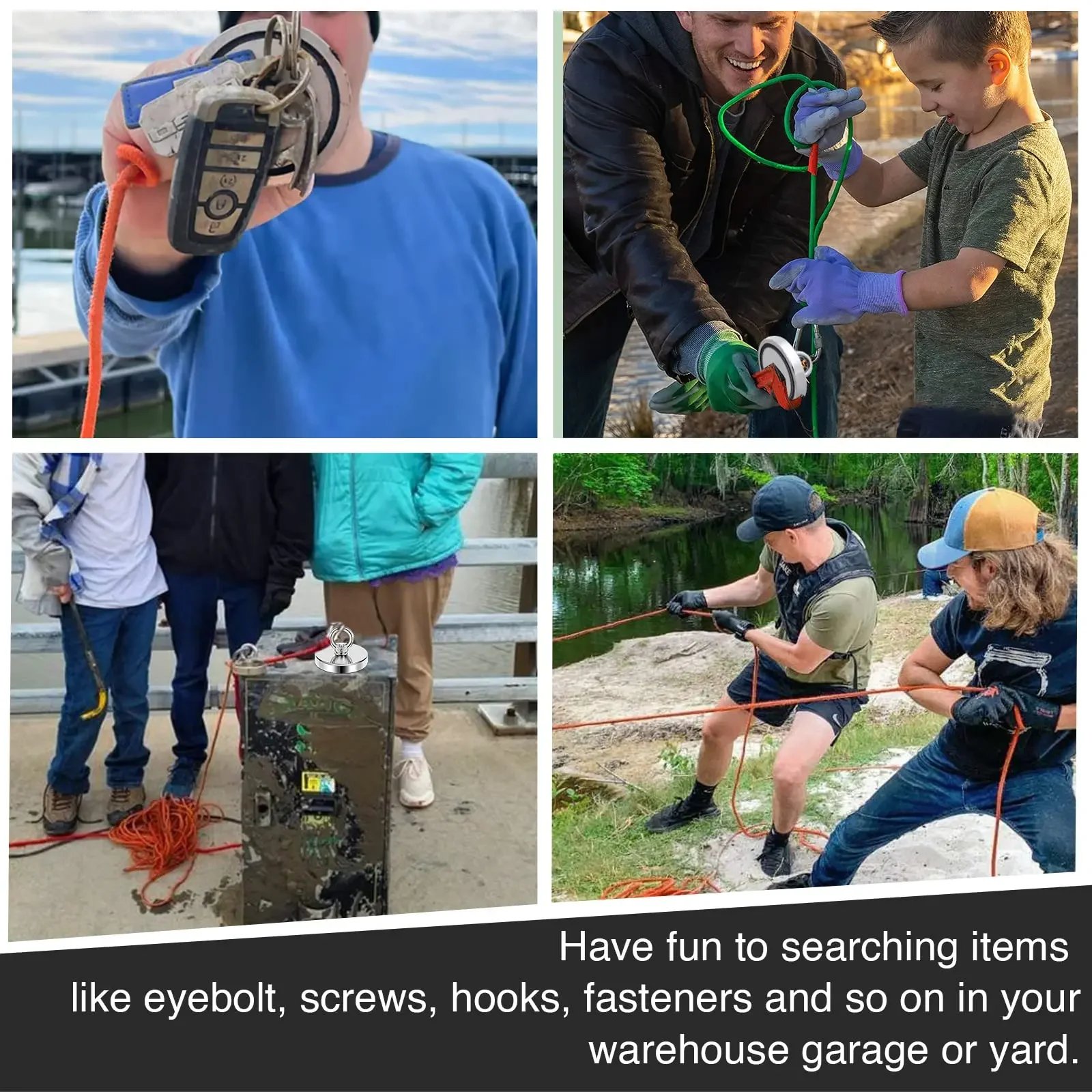 D16~D42mm Super Strong Neodymium Fishing Magnet N52 Heavy Duty Rare Earth Magnet with Countersunk Hole Eyebolt Salvage Magnetic