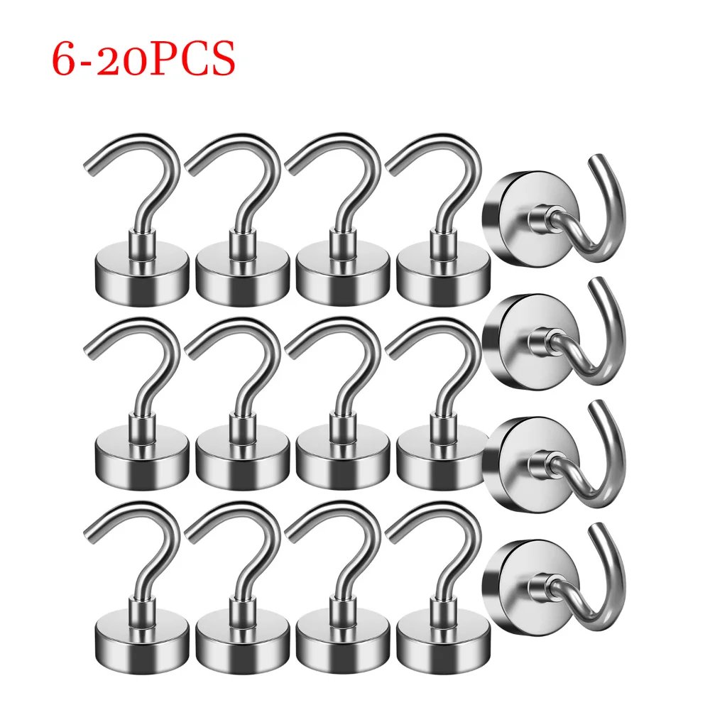 6-20 Pcs 16 MM Strong  Magnetic Hooks Heavy Duty Wall Hooks Hanger Super Strong Neodymium Magnet Hooks For Home Kitchen Coat Cup