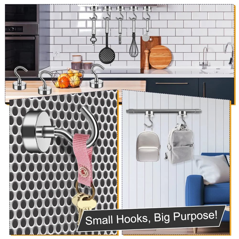6-20 Pcs 16 MM Strong  Magnetic Hooks Heavy Duty Wall Hooks Hanger Super Strong Neodymium Magnet Hooks For Home Kitchen Coat Cup