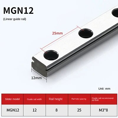 12mm Linear Guide MGN12 100 150 200 250 300 350 400 450 500 550 600 700 800 1000 mm +MGN12H or MGN12C block 3d printer CNC