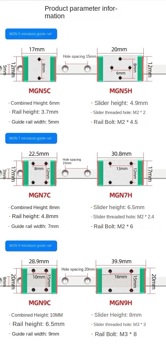 12mm Linear Guide MGN12 100 150 200 250 300 350 400 450 500 550 600 700 800 1000 mm +MGN12H or MGN12C block 3d printer CNC