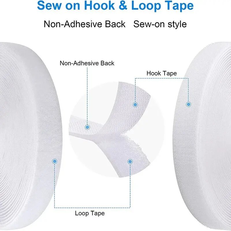 5Meters Sewing Touch Fastener Non-Adhesive Hook and Loop Fastener Tape Magic Nylon Fabric Strap for Sew-on Accessories DIY Craft