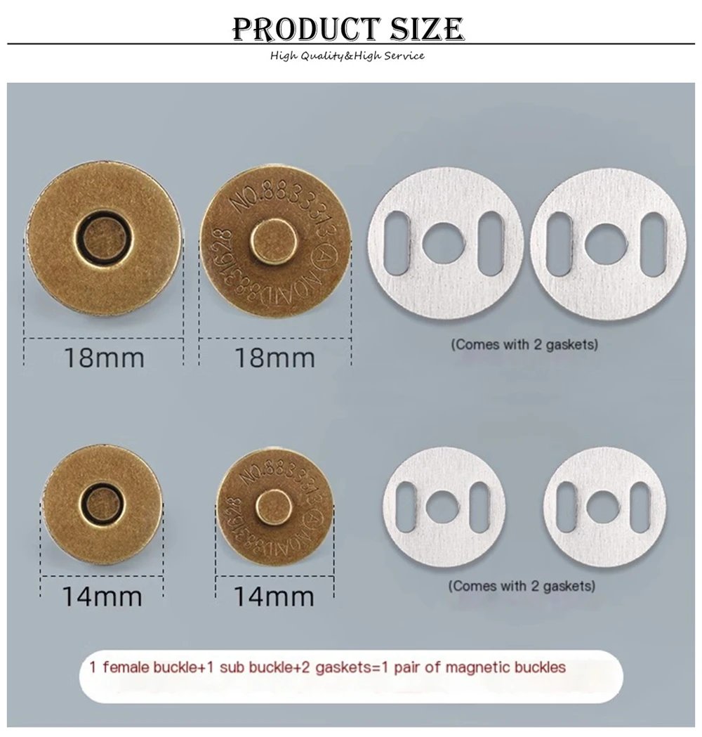 10 Pcs/Pack 14-18MM Magnetic Snap Fasteners Clasps Buttons Handbag Purse Wallet Craft Bags Parts Accessories