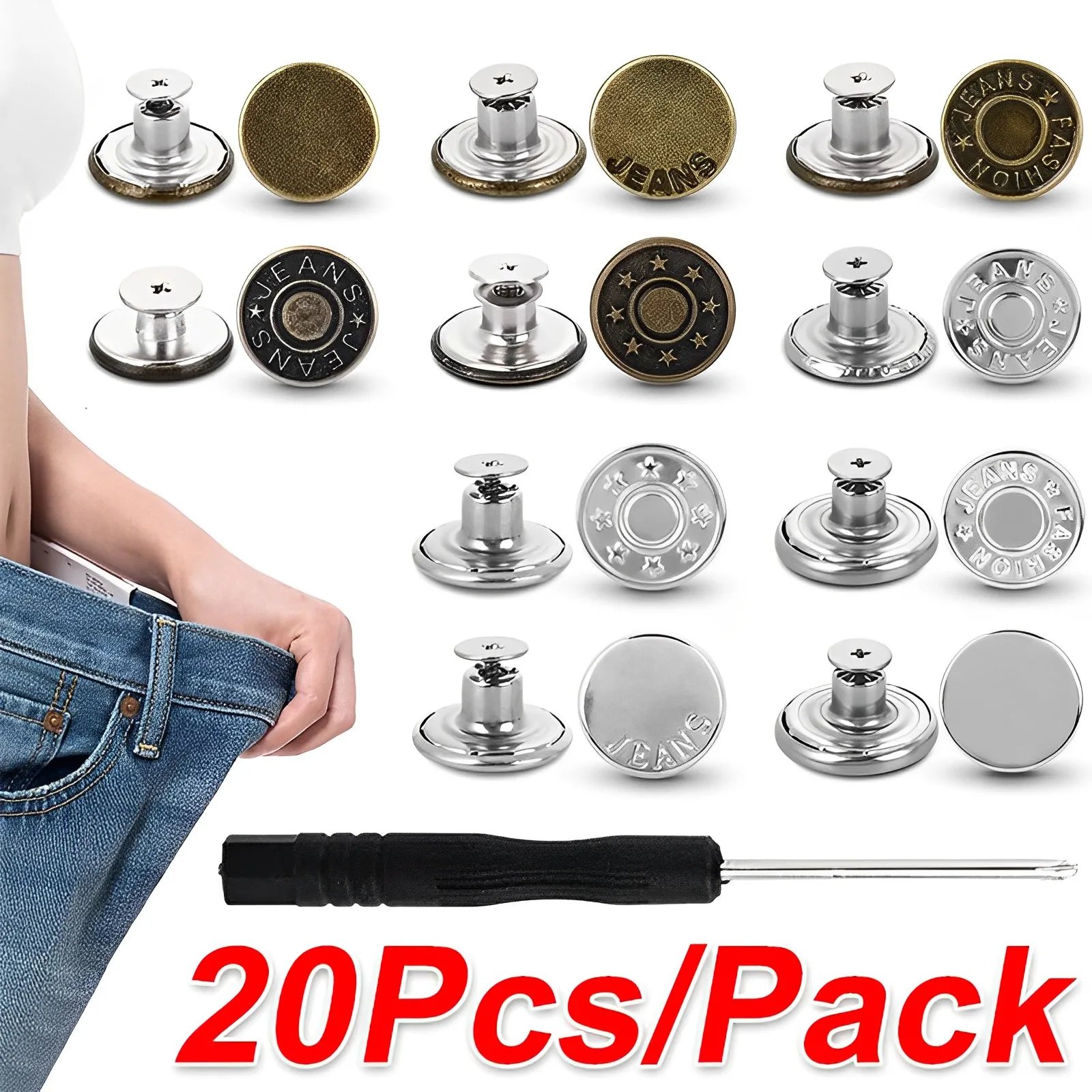 20/10Pcs Detachable Jeans Screw Button Snap Fastener Pant Pins Nail Free Jeans Adjustable Waist Alloy Buckles Sewing Accessories
