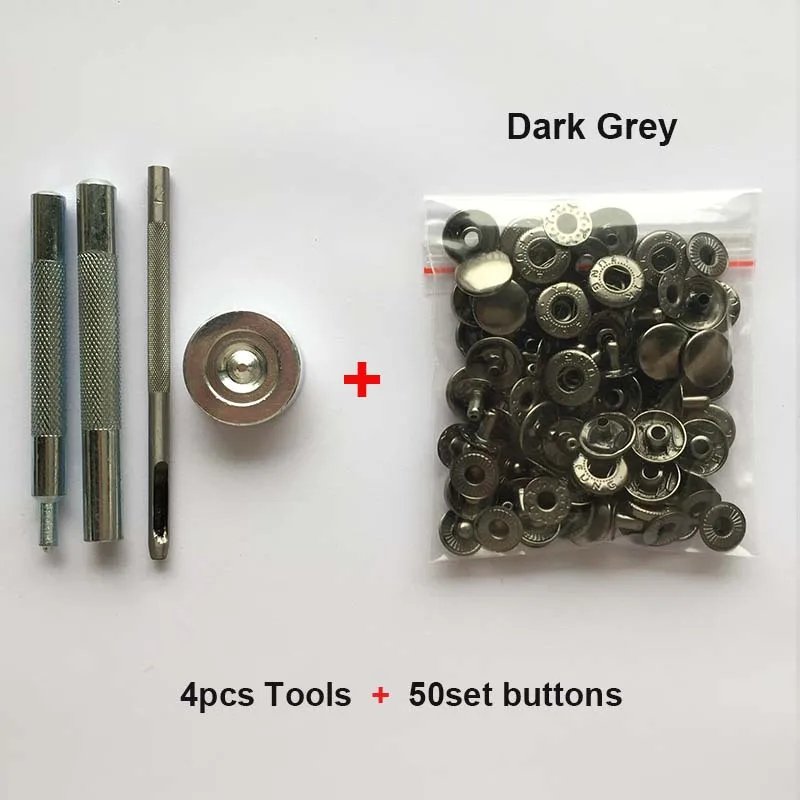 50set Leather Snap Fasteners Kit,10mm 12mm 15mm Metal Button Snaps Press Studs,4 Install Tools, Leather Snaps for Clothes