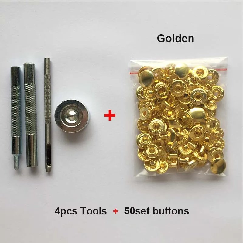 50set Leather Snap Fasteners Kit,10mm 12mm 15mm Metal Button Snaps Press Studs,4 Install Tools, Leather Snaps for Clothes